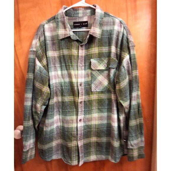 Edgar + Ash Mens Heavy Flannel Green button shirt plaid size Large - Picture 2 of 4